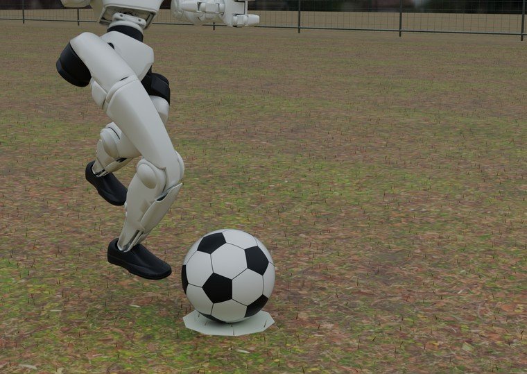 Humanoid kicking a football while falling